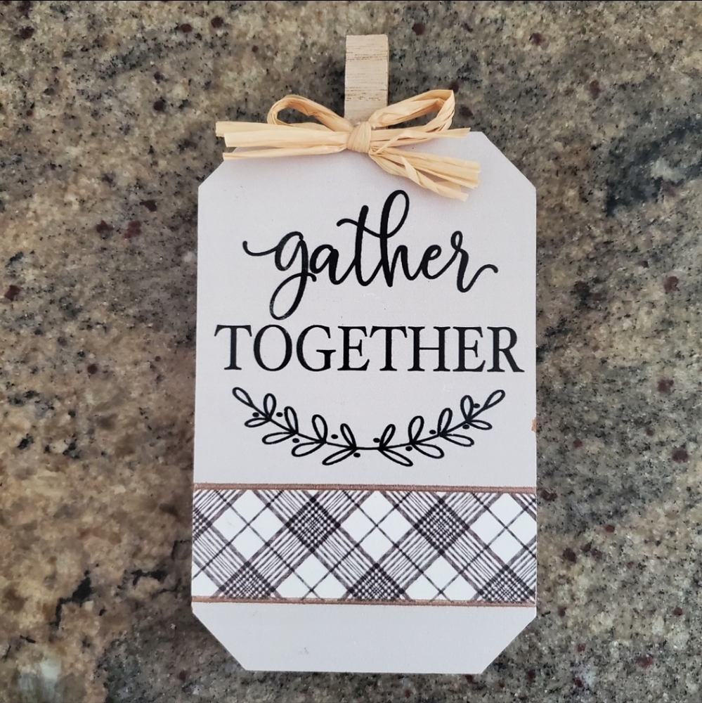 NEW "Gather Together" Wooden Tabletop Shelf Sitter 7.5"x4"‎ Home Decor White Blk - Picture 7 of 7
